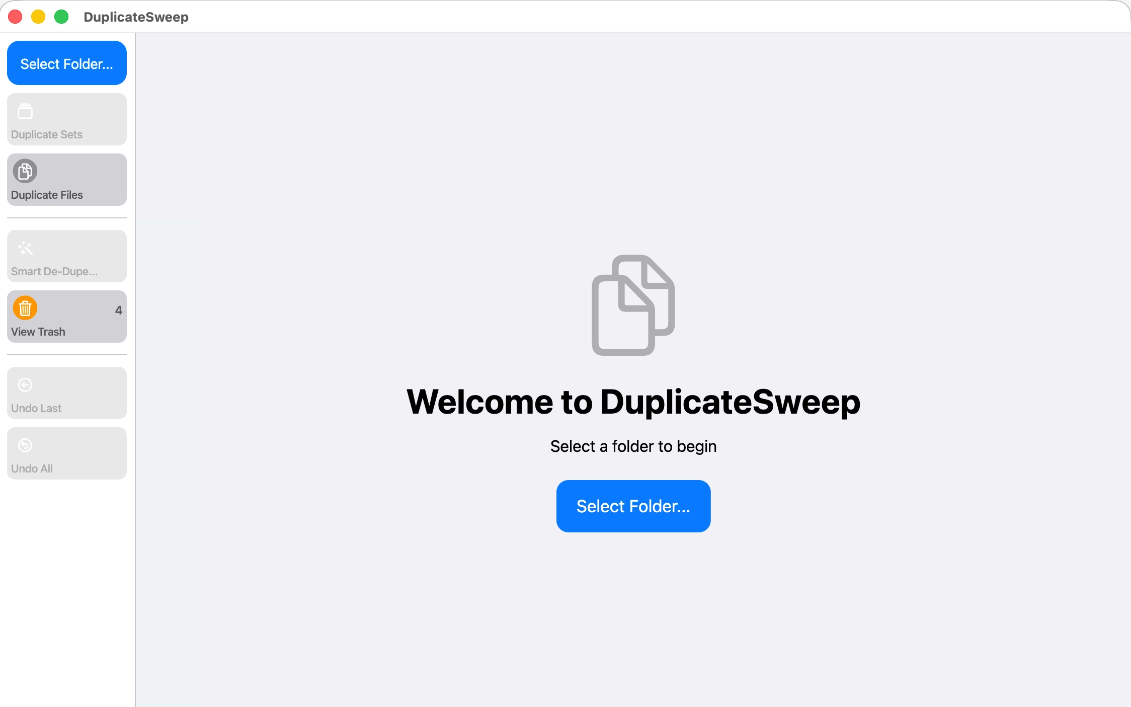 DuplicateSweep scan selection page screenshot
