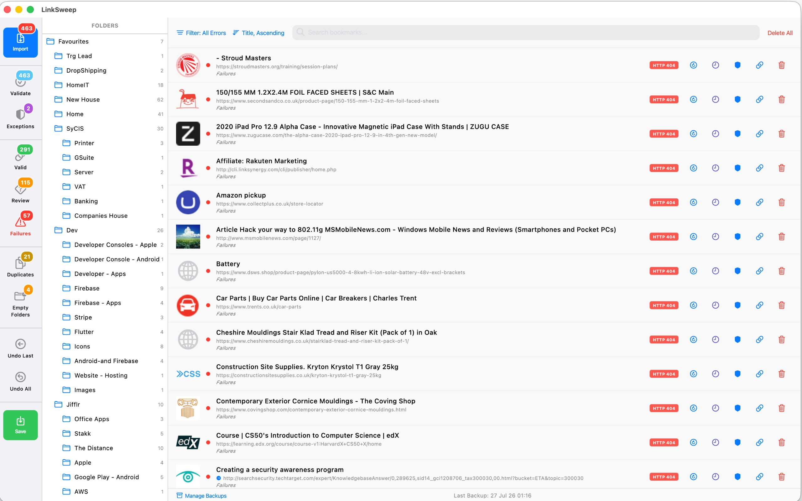LinkSweep details selector view screenshot