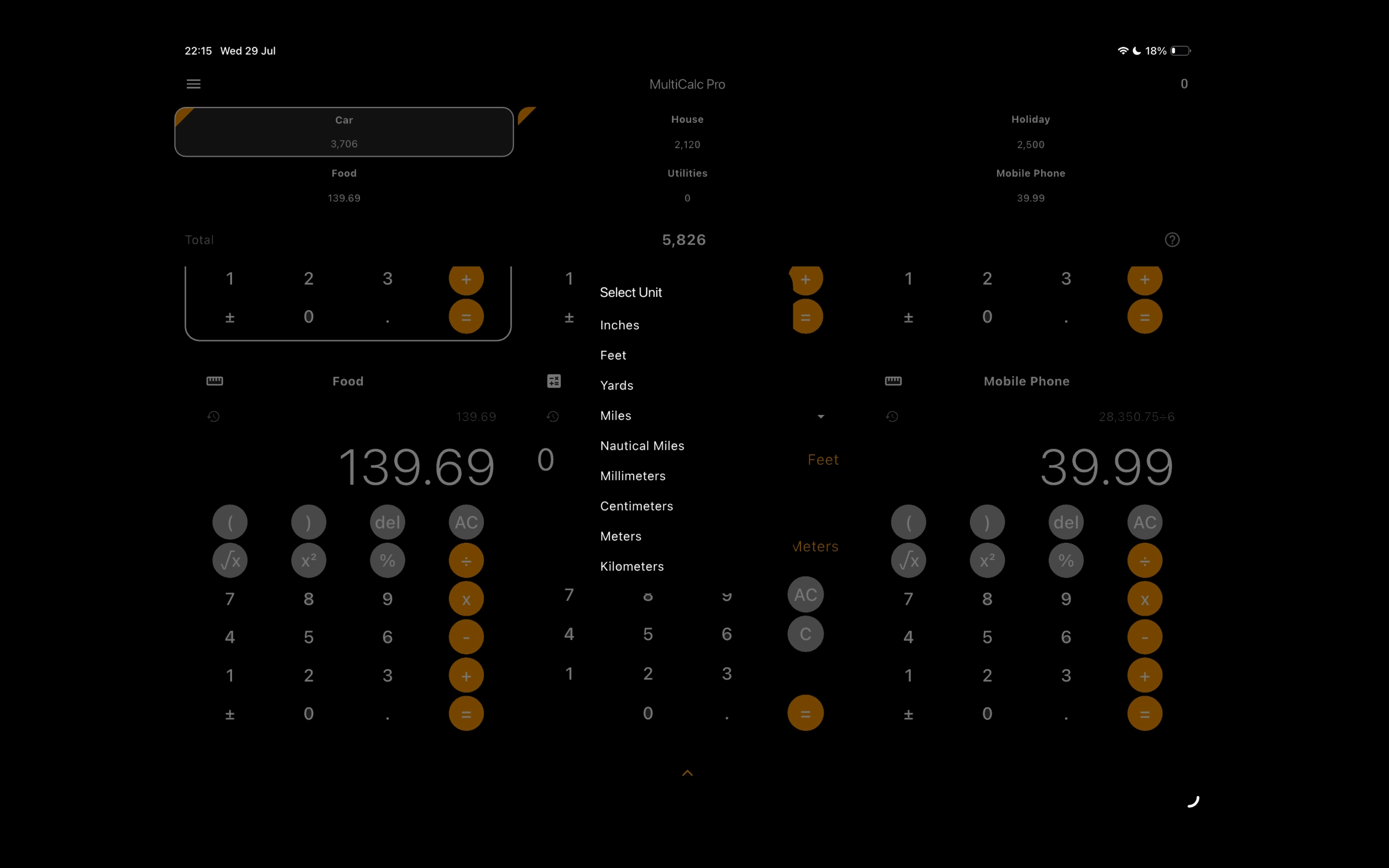 MultiCalc tablet database properties settings screenshot