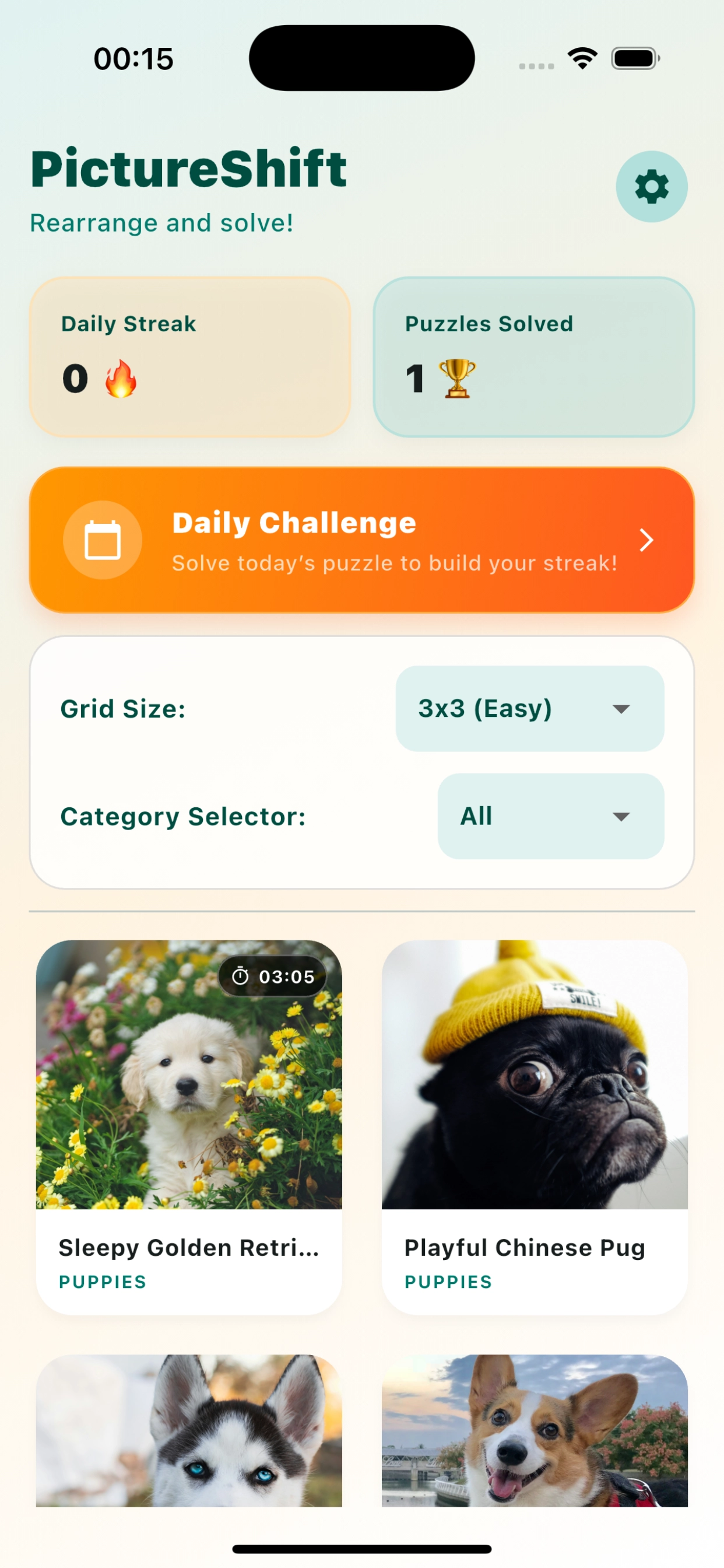 PictureShift standard puzzle board interface screenshot