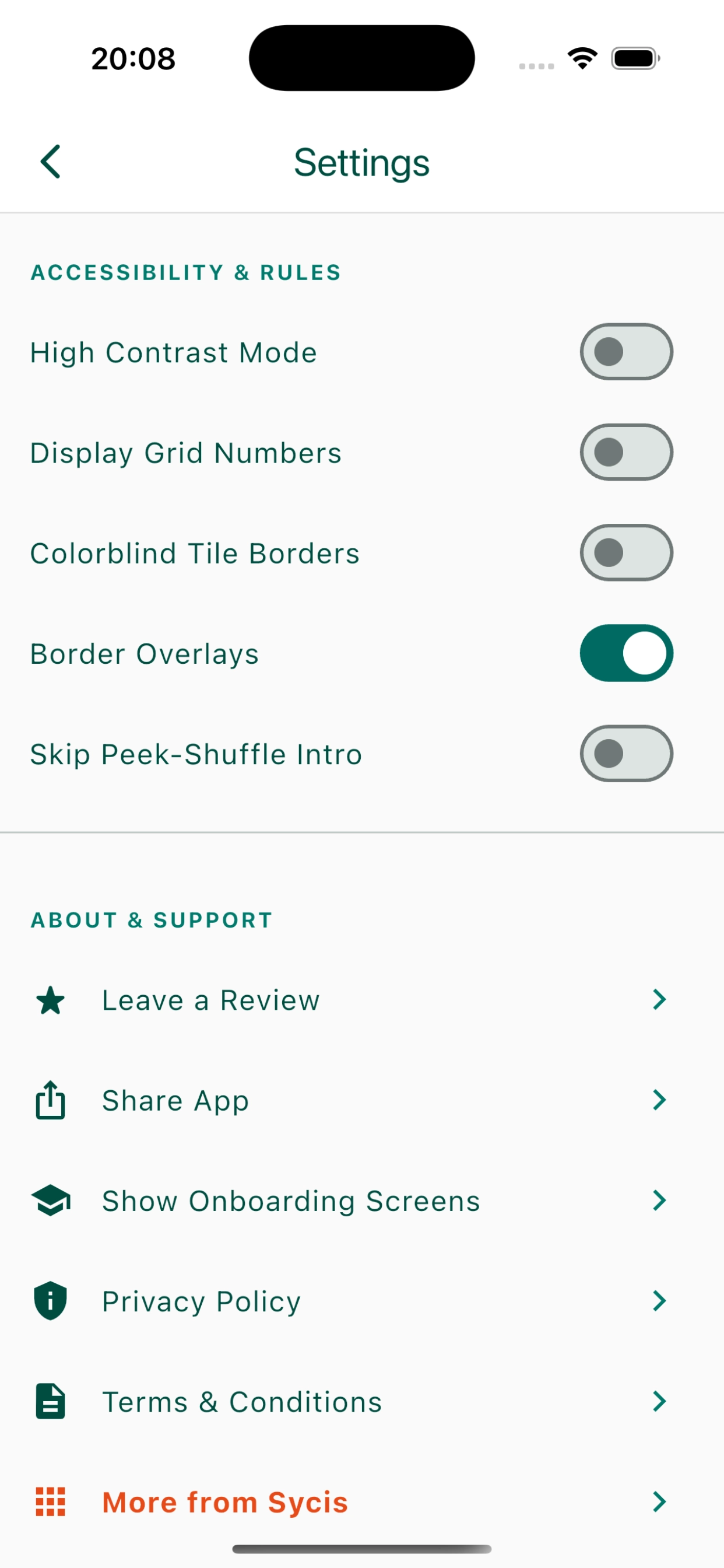 PictureShift options and visual settings menu screenshot