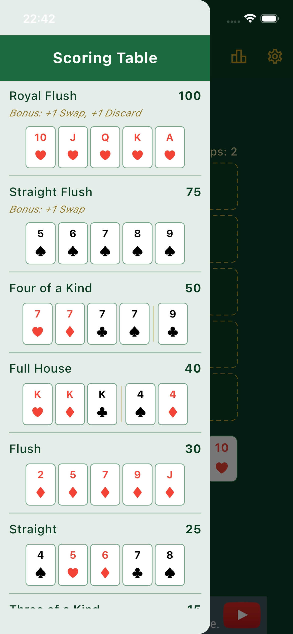 Poker Lines scoring table screenshot