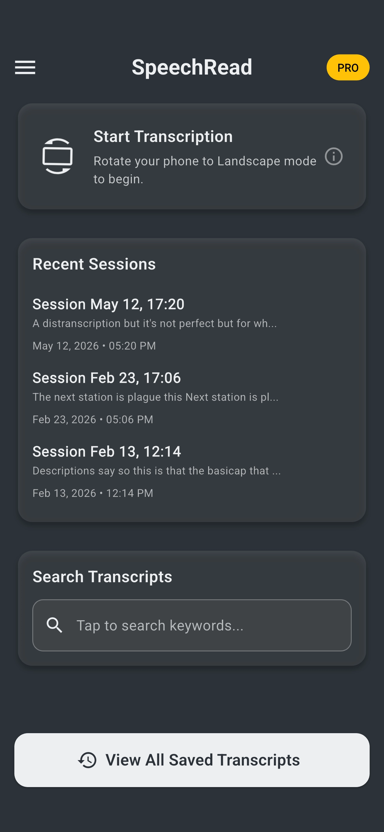 SpeechRead active recording screen screenshot